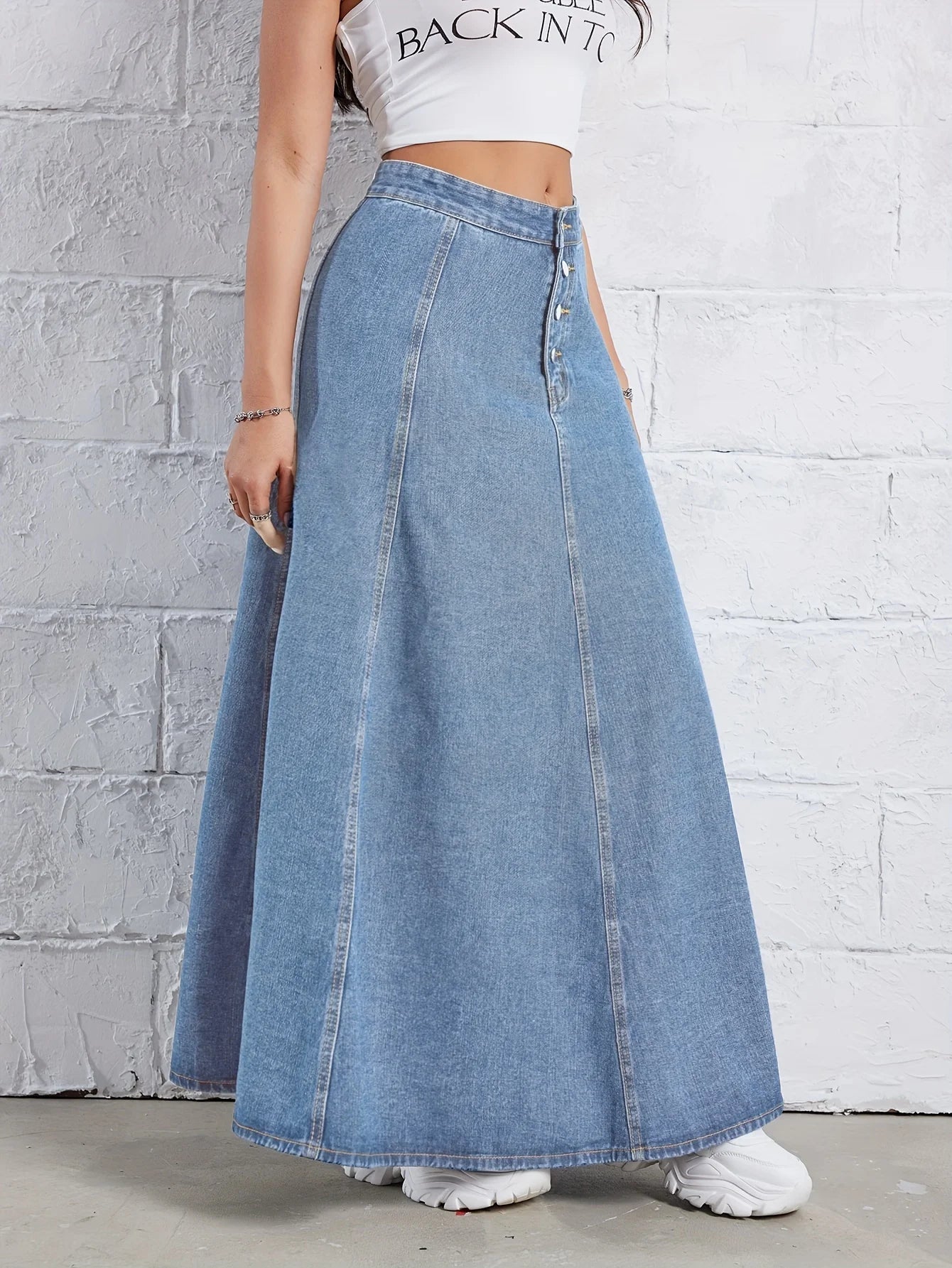 Western Flair: Slimming A-Line Long Denim Skirt for Women