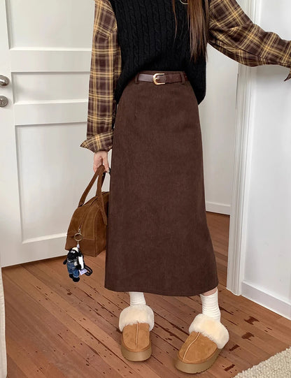 Chic Vintage Corduroy Skirt Ensemble