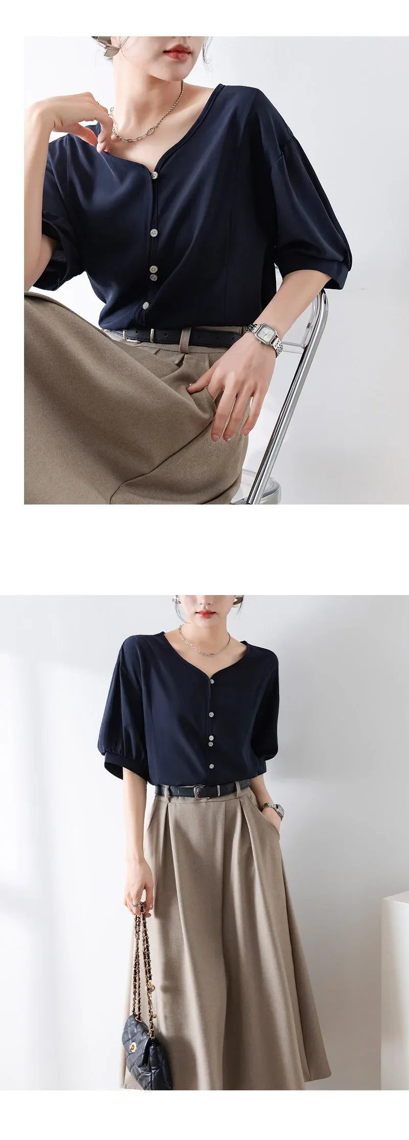 Summer Elegance: French Loose-Fit Blouse for Women