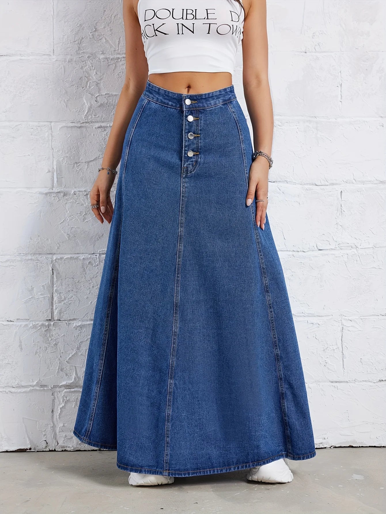 Western Flair: Slimming A-Line Long Denim Skirt for Women