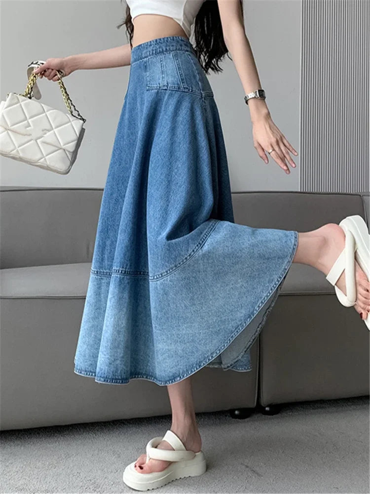 Vintage Charm: High Waist Denim Umbrella Skirt for Women