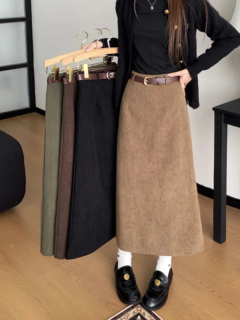 Chic Vintage Corduroy Skirt Ensemble