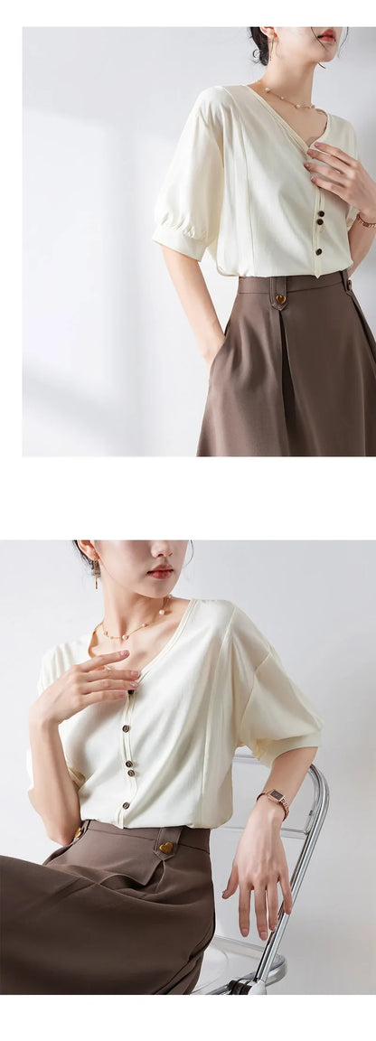 Summer Elegance: French Loose-Fit Blouse for Women