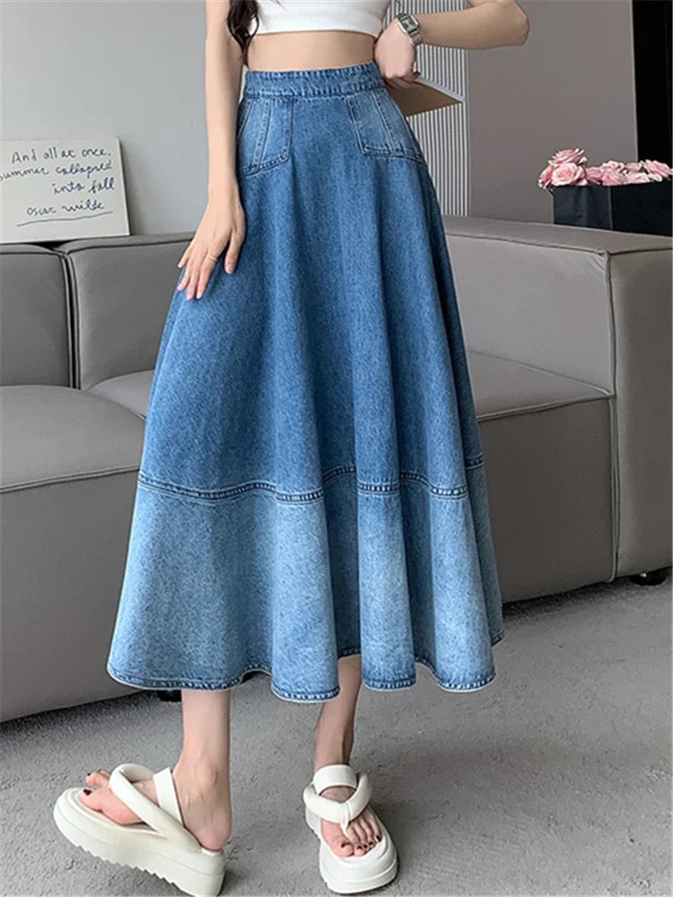 Vintage Charm: High Waist Denim Umbrella Skirt for Women