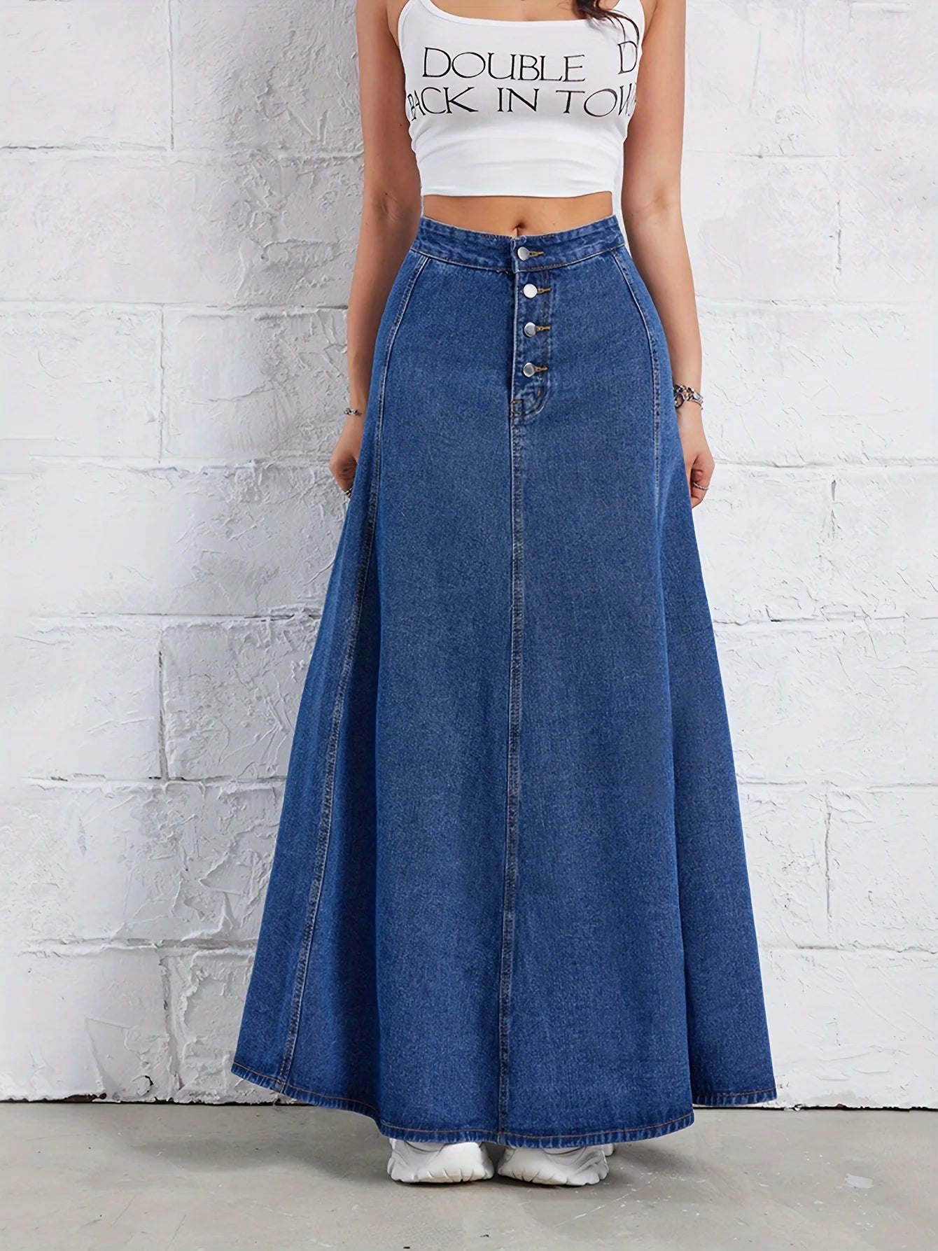 Western Flair: Slimming A-Line Long Denim Skirt for Women