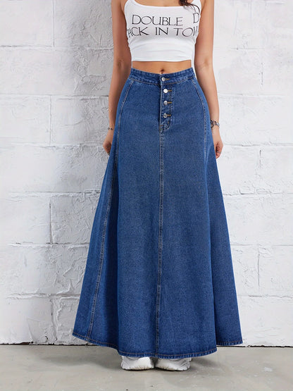 Western Flair: Slimming A-Line Long Denim Skirt for Women