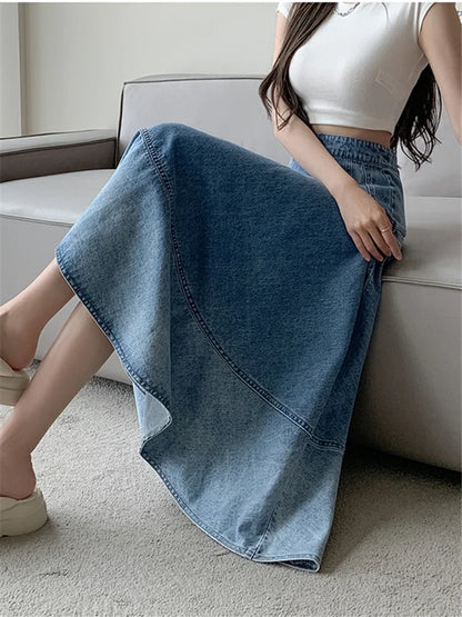 Vintage Charm: High Waist Denim Umbrella Skirt for Women