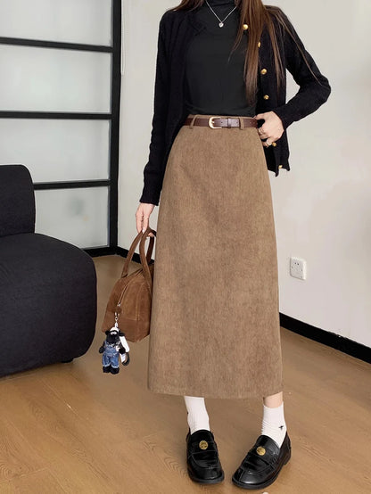 Chic Vintage Corduroy Skirt Ensemble