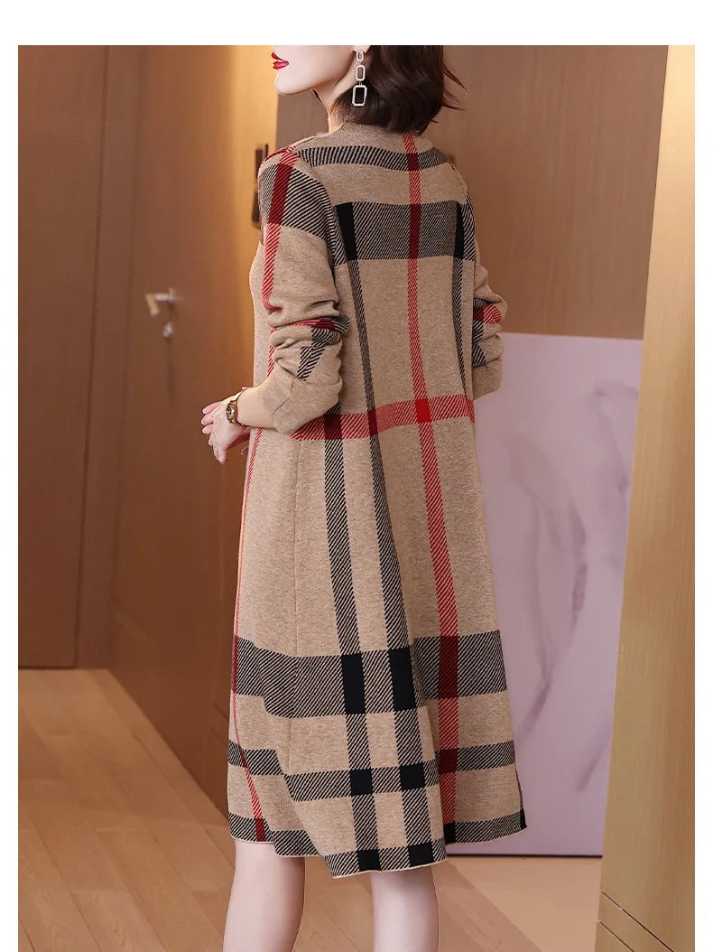 Classic Charm: Striped High Collar Wool Dress