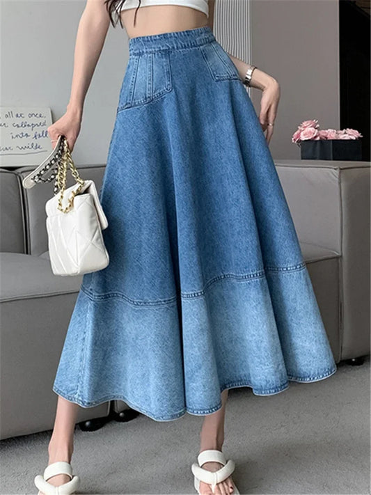 Vintage Charm: High Waist Denim Umbrella Skirt for Women