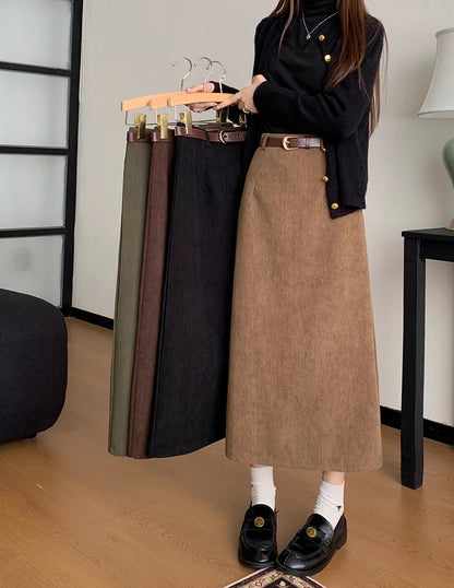 Chic Vintage Corduroy Skirt Ensemble